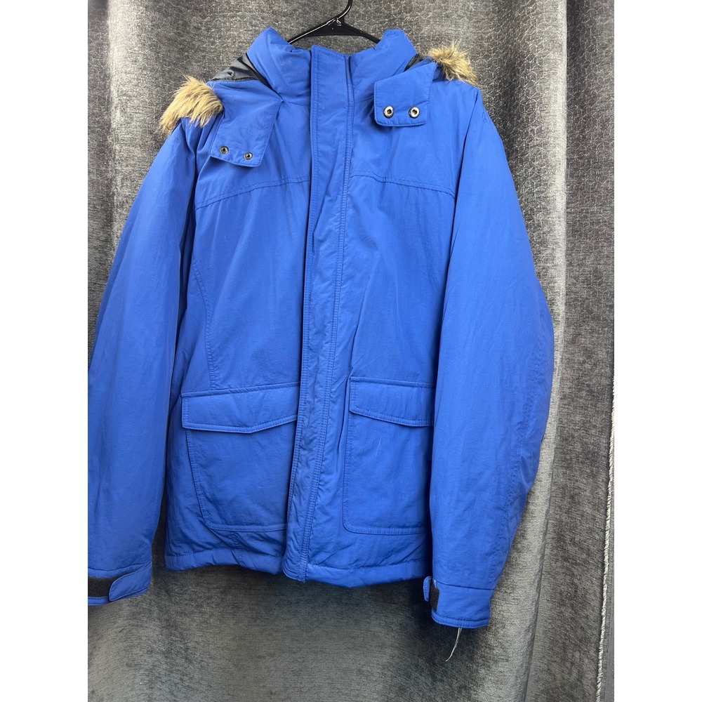 American‎ Rag Men's XL Blue Parka Hooded Faux Fur Trim Insulated Jacket NWT